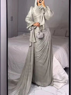 Elariah Silky Modest Satin-Feel Kaftan Maxi Dress for Women – Long Sleeve Muslim Abaya, Jalabiya, Casual & Occasion Wear