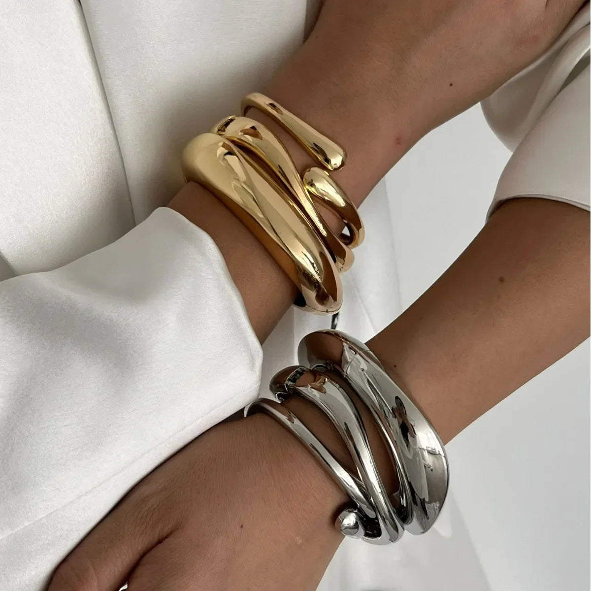 Elariah Bold Irregular Gold Wide Cuff Bangle – Statement Glossy Geometric Bracelet (6cm)