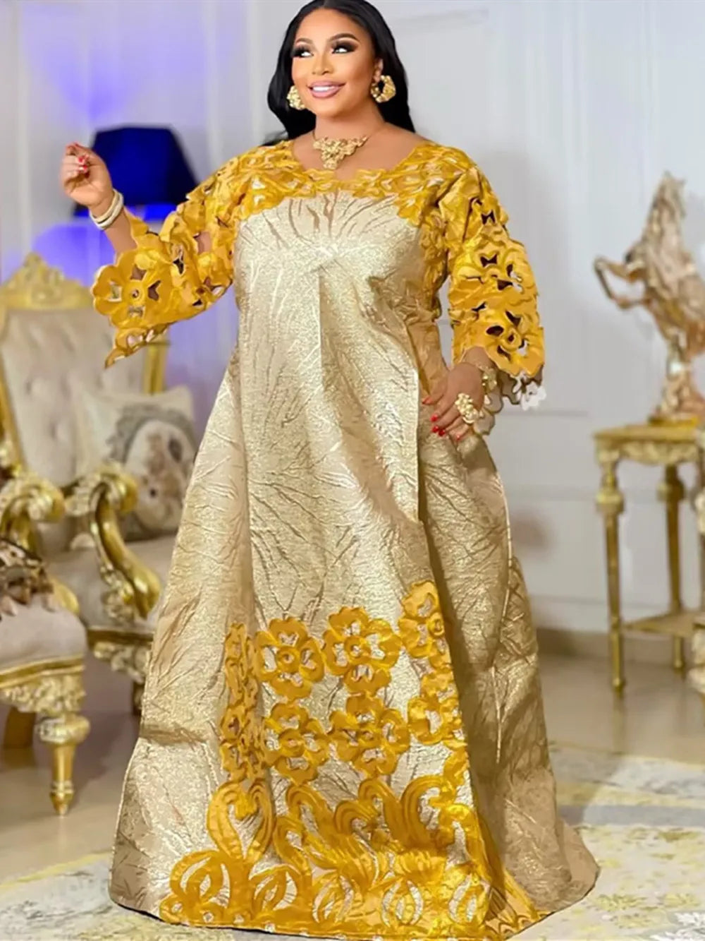 Elariah Women's African Dashiki Kaftan Maxi Dress – Traditional Bazin Style Modest Abaya Robe