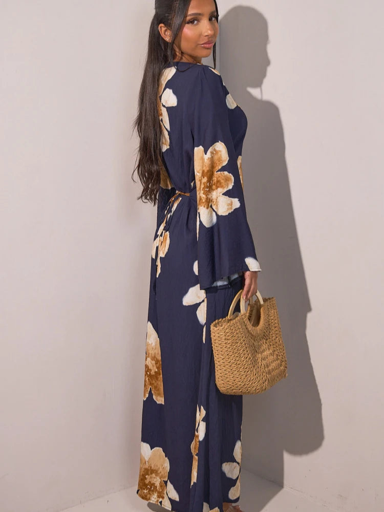 Vestido Abaya modesto con estampado floral Elariah para mujer – Caftán musulmán de manga larga, elegante vestido maxi Jalabiya para Eid, Ramadán y ocasiones especiales