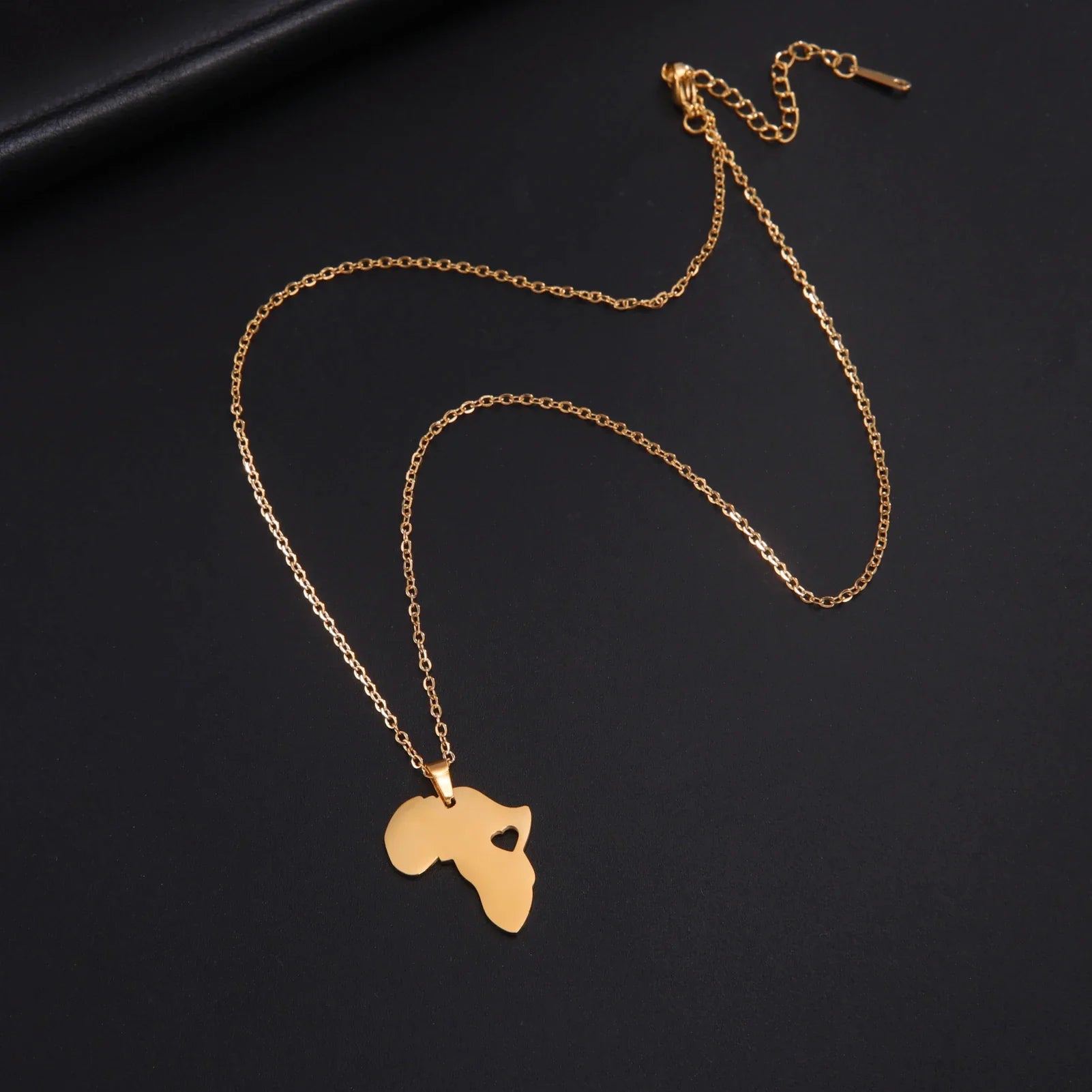 Trendy African Map Pendant Necklace for Women – Stainless Steel Geometric Motherland Necklace, Gold, Rose Gold, or Steel Color