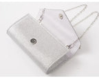 Elariah Shimmer Envelope Clutch Bag – Silver Glitter Evening Handbag with Chain Strap for Weddings & Party Wear