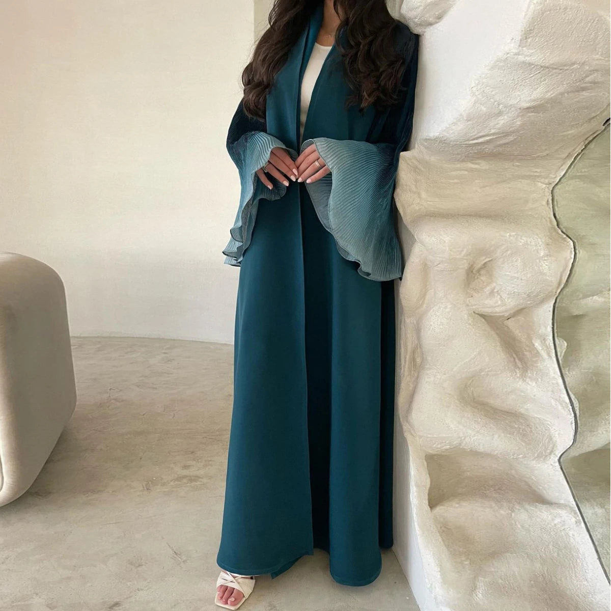 Elariah Open Front Flare Sleeve Abaya for Women – Modest Maxi Kaftan, Loose Fit Long Sleeve Islamic Dress