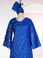 Plus Size African Embroidered Maxi Dress with Headscarf for Women – Dashiki Bazin Style Wedding & Party Dress (L–4XL)
