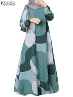 Elariah Women's Printed Maxi Kaftan Dress – Loose Fit Long Sleeve O-Neck Modest A-Line Abaya