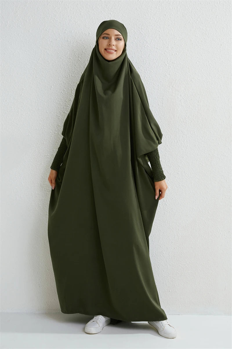 Elariah Hooded Modest Prayer Abaya for Women – Loose Fit Islamic Jilbab Maxi Dress with Smocked Sleeves