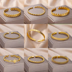 Luxury Adjustable Stainless Steel Bangle Bracelet – Waterproof Gold Cuff Jewelry for Women