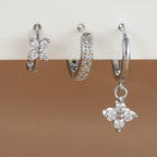 3-Piece Stainless Steel Flower Drop Earrings Set with Cubic Zirconia – Hypoallergenic Floral Dangle Earrings for Women