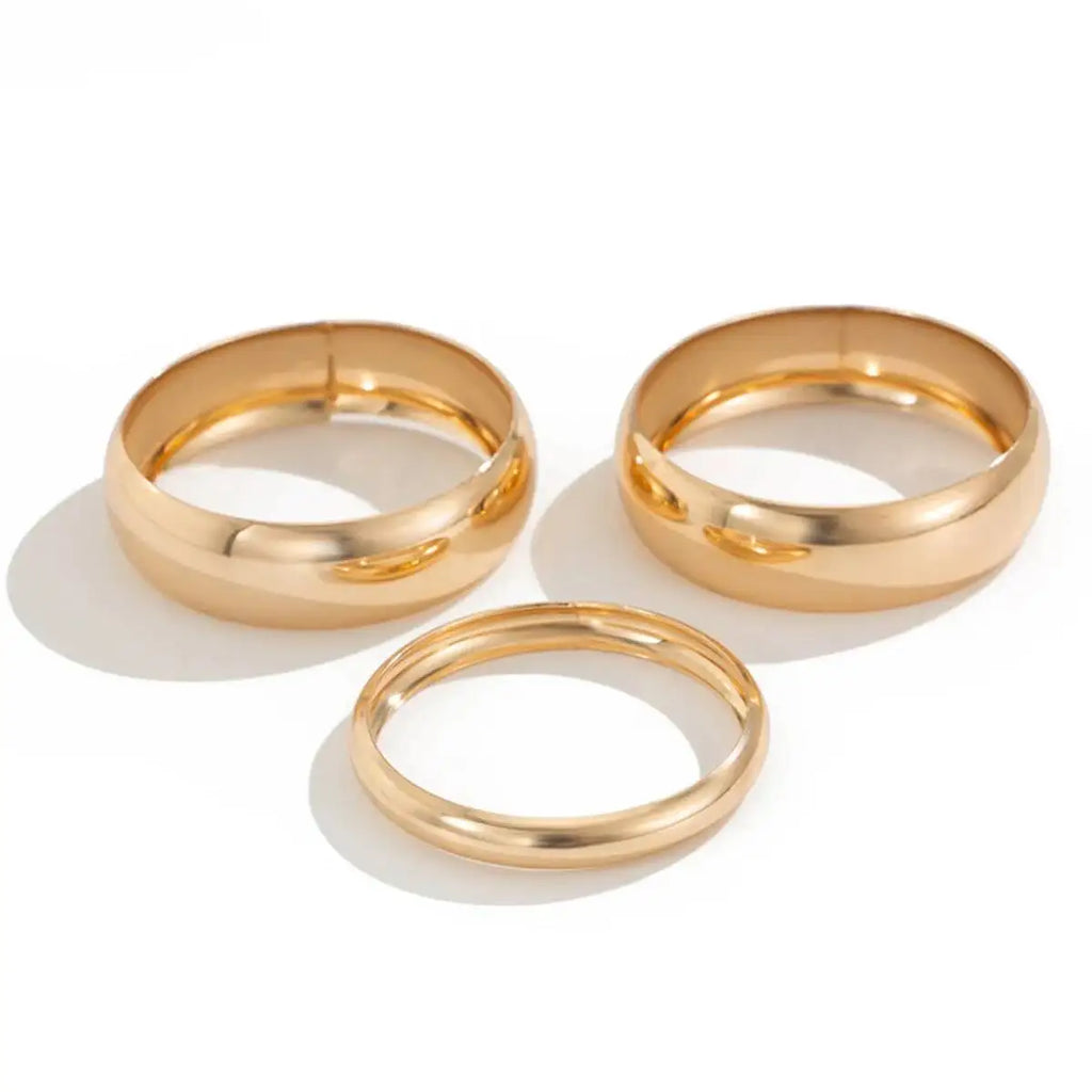 Elariah 3-Piece Geometric Stacking Bangle Set for Women – Gold or Silver Iron Alloy Bracelets – Minimalist Statement Jewellery