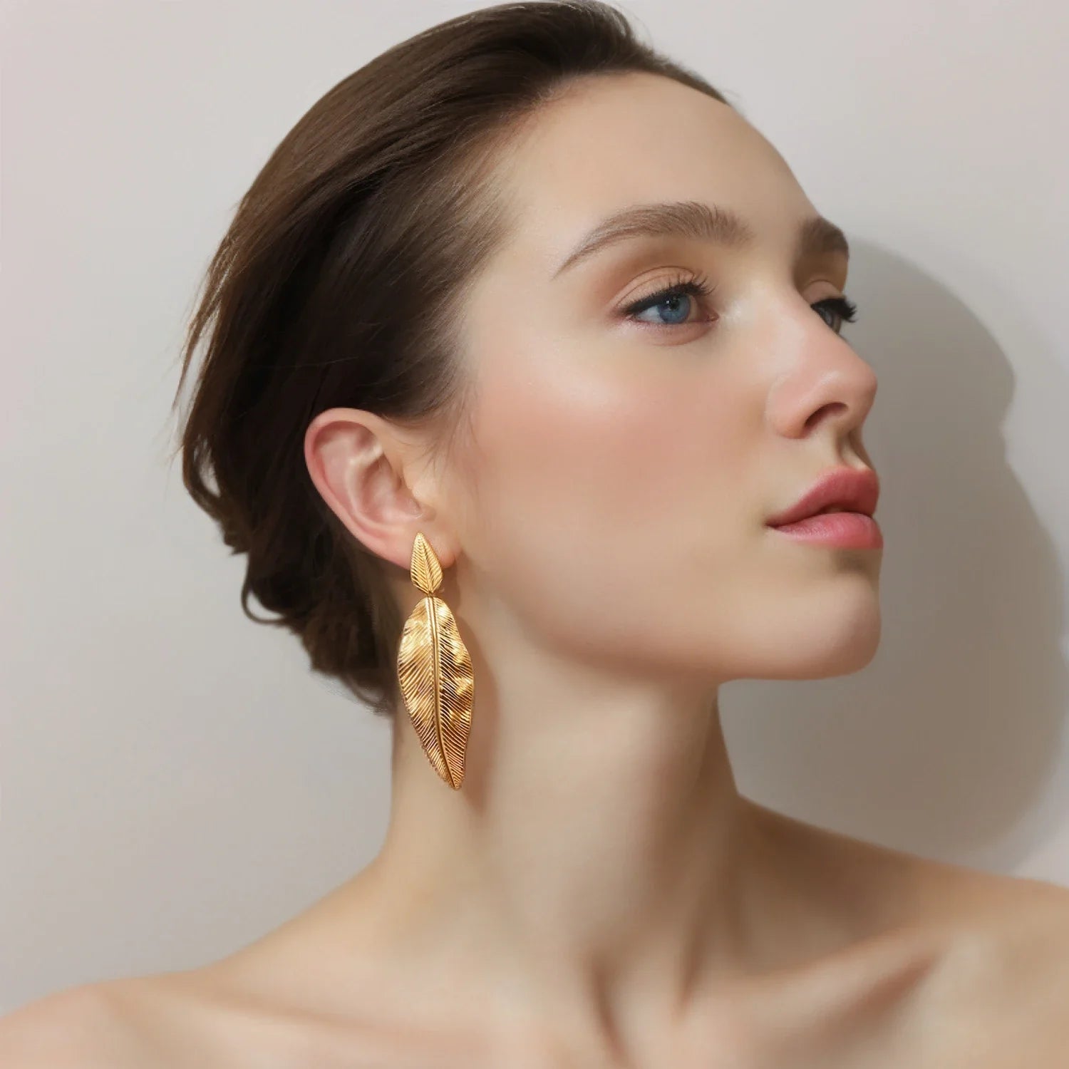 Elegant Leaf Drop Earrings for Women – 18K Gold Plated Stainless Steel, Hypoallergenic