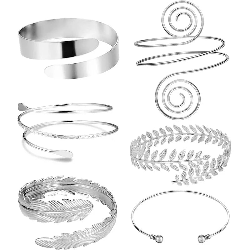 Juego de 6 pulseras brazalete de brazo ajustables Elariah – Brazaletes geométricos dorados o plateados para mujer