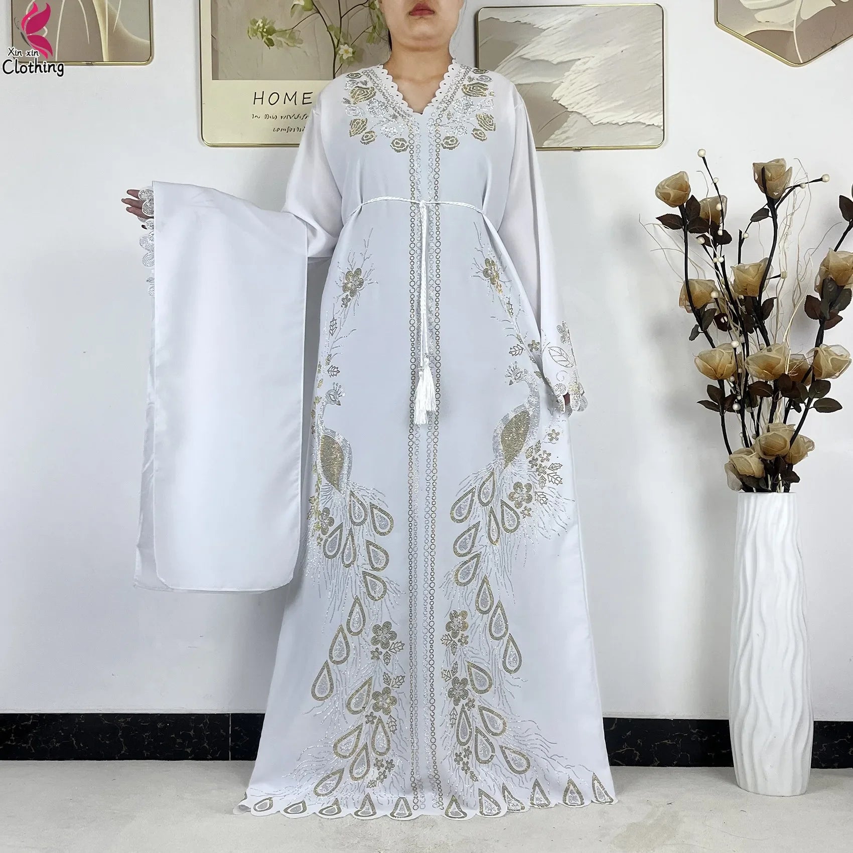 Elariah Diamond Chiffon Modest Abaya Dress – Elegant Long Sleeve Islamic Maxi Robe