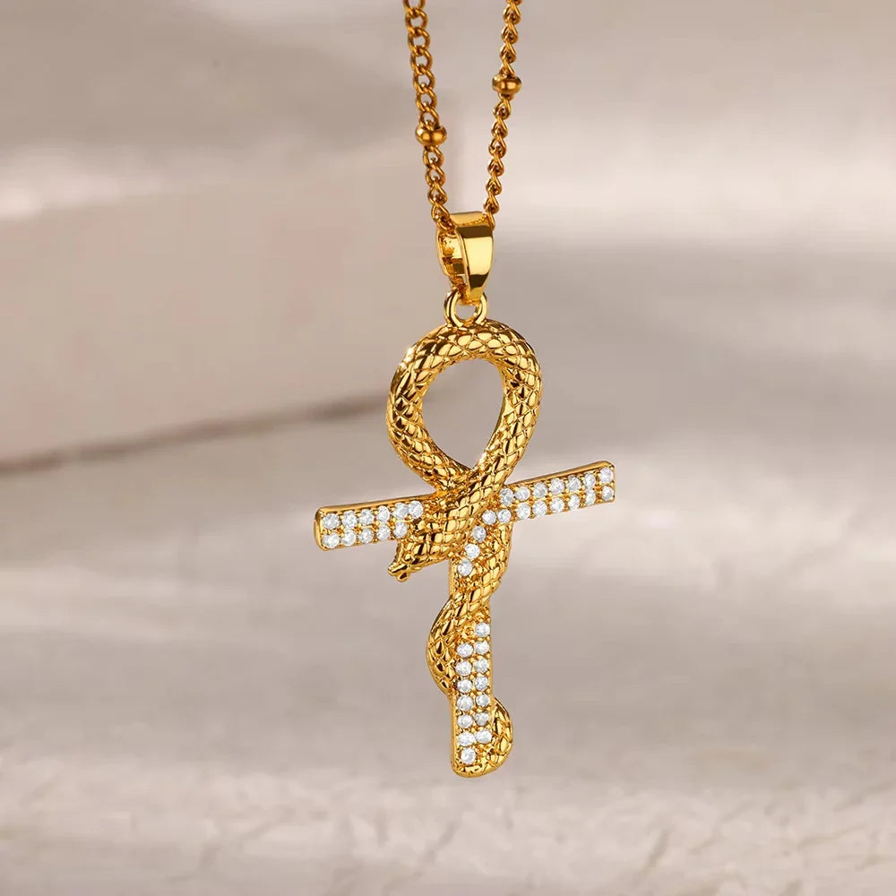 Gothic Snake Pendant Necklace – Stainless Steel Gold Choker for Women