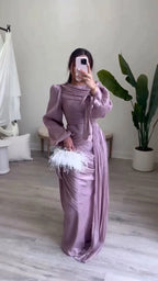 Elariah Silky Modest Satin-Feel Kaftan Maxi Dress for Women – Long Sleeve Muslim Abaya, Jalabiya, Casual & Occasion Wear
