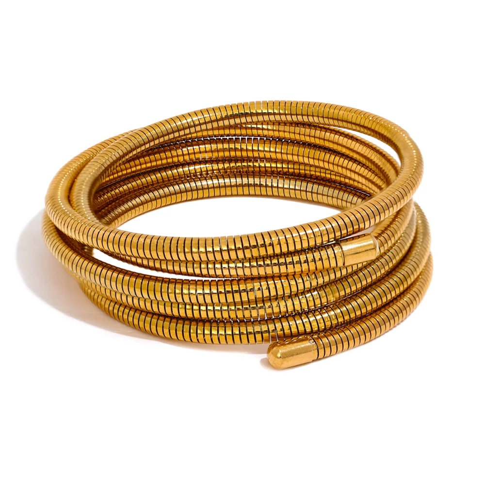 Elariah 18K Gold Plated Stainless Steel Multi-Layer Wrap Cuff Bangle – Waterproof Stackable Open Bracelet
