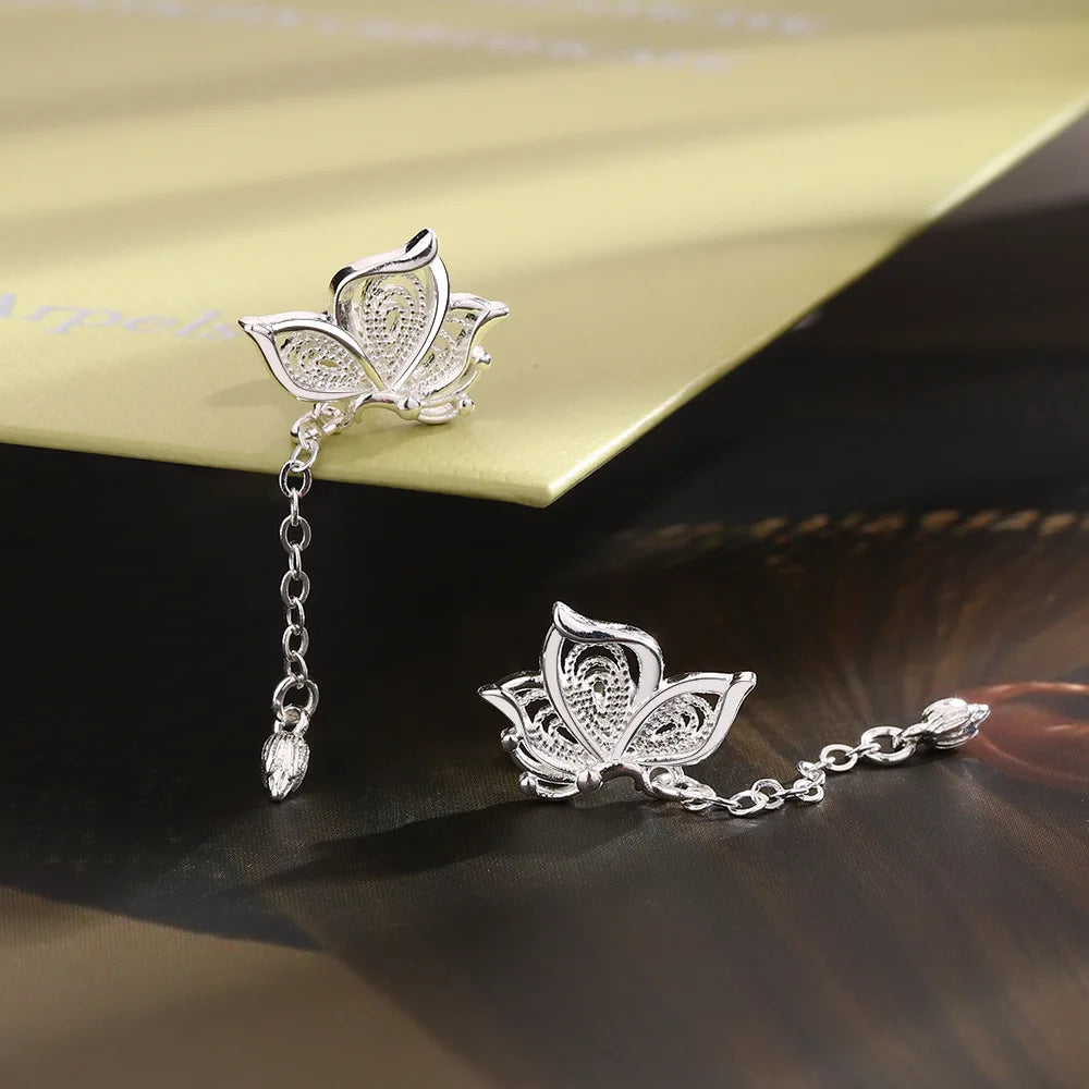 Elariah Pendientes de Mariposa Hueca de Plata de Ley 925 – Pendientes Hipoalergénicos de Mariposa de Cristal para Mujer
