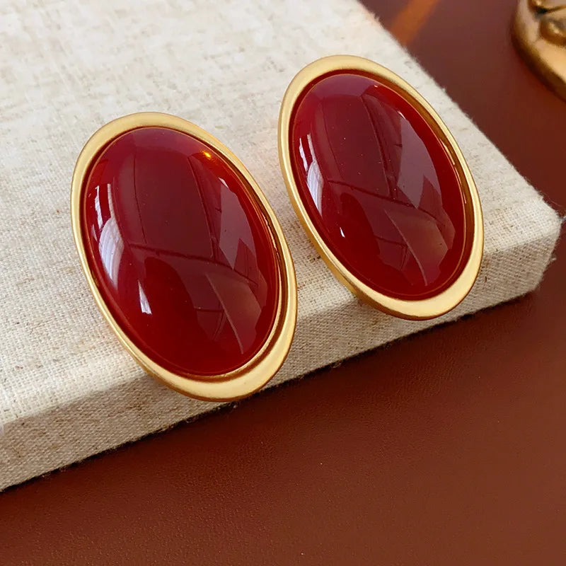 Pendientes Elariah de resina roja vintage – Pendientes grandes geométricos dorados para mujer