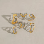 Minimalist Two-Tone Irregular Ring – 18K Gold Plated Stainless Steel Women’s Stackable Jewelry