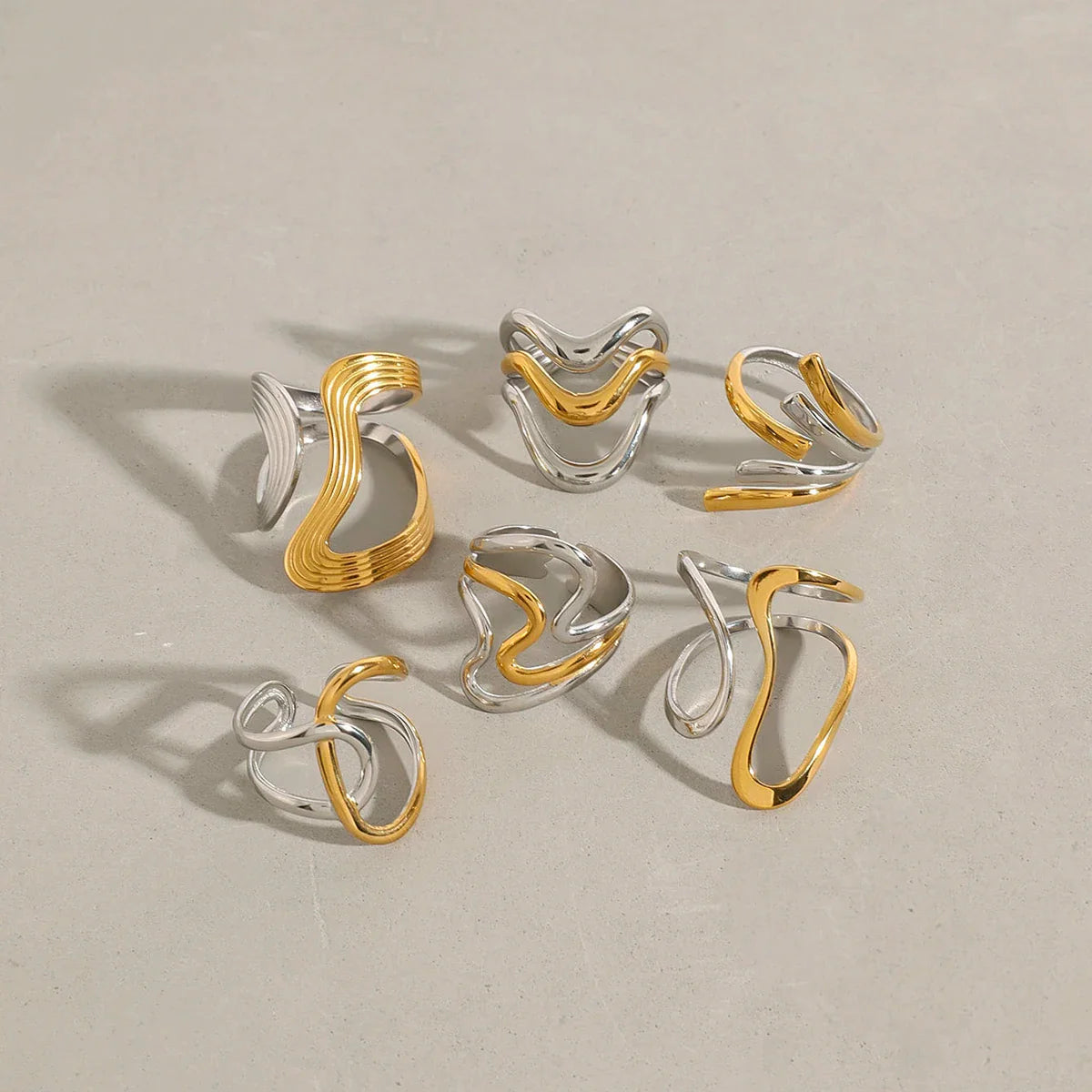 Minimalist Two-Tone Irregular Ring – 18K Gold Plated Stainless Steel Women’s Stackable Jewelry