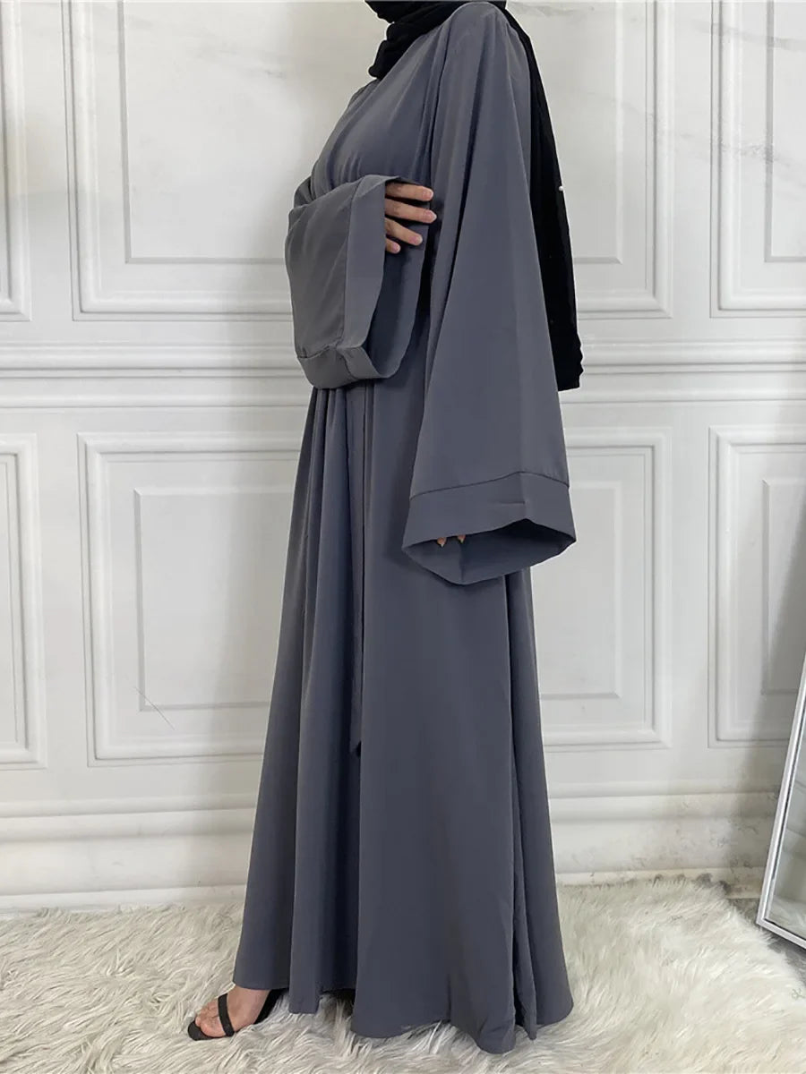 Elegant Modest Maxi Dress with Waist Tie – Long Sleeve Woven Abaya Style Dress for Women (All Season)