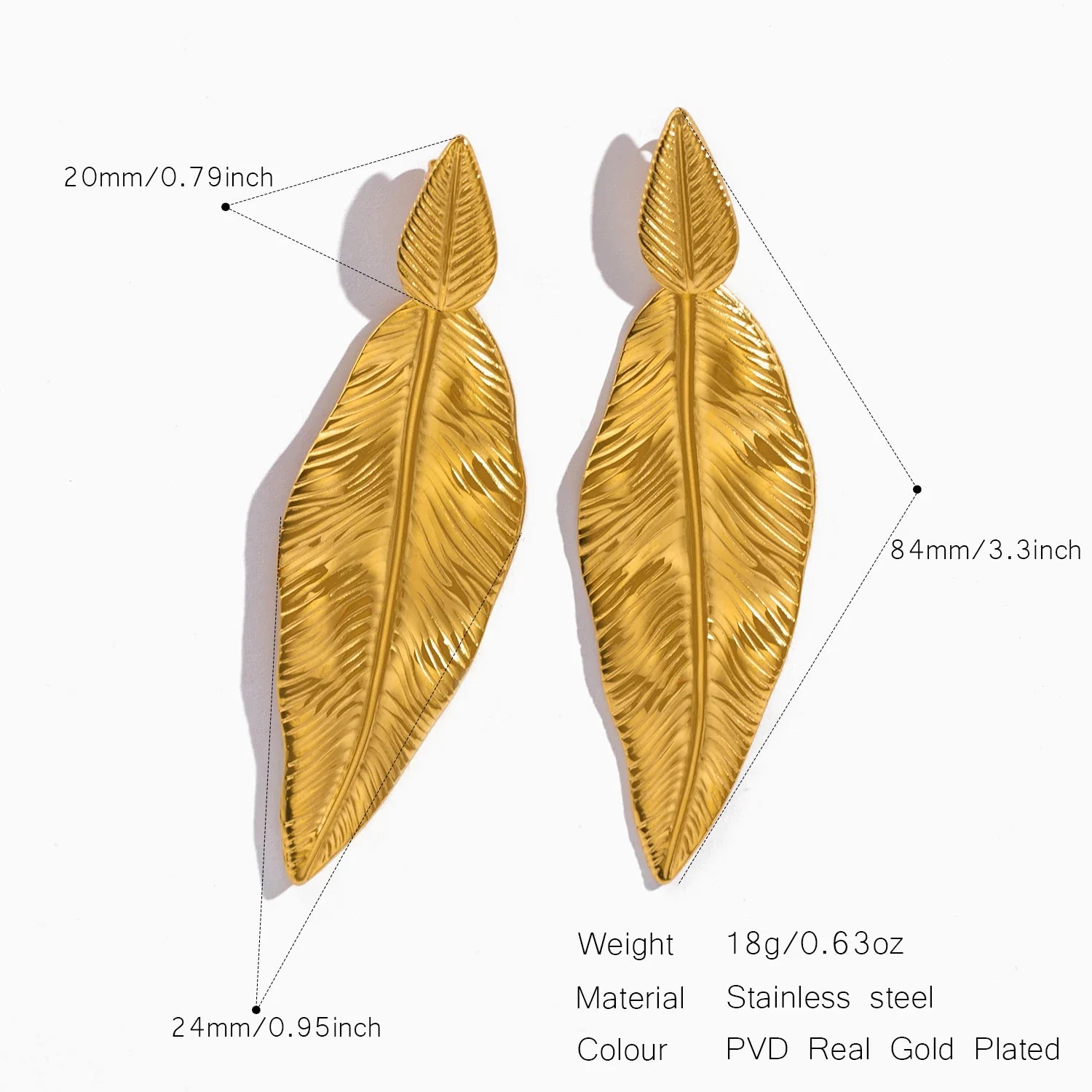 Elegant Leaf Drop Earrings for Women – 18K Gold Plated Stainless Steel, Hypoallergenic