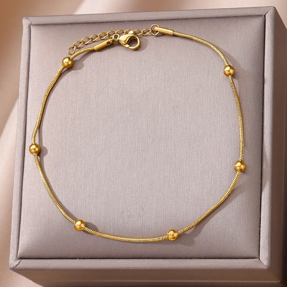 Elariah Tobillera de Acero Inoxidable Vintage con Cuentas para Mujer – Pulsera de Tobillo de Cadena Geométrica Ajustable para la Playa