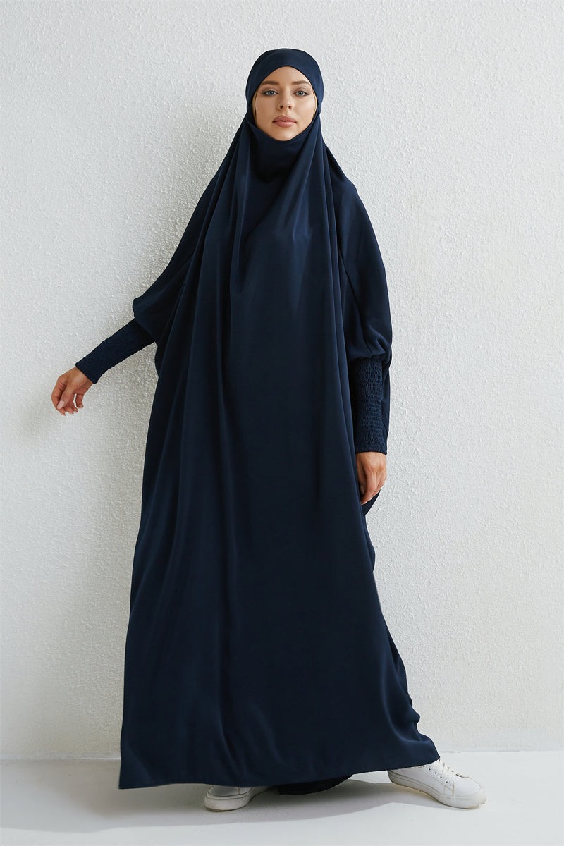 Elariah Hooded Modest Prayer Abaya for Women – Loose Fit Islamic Jilbab Maxi Dress with Smocked Sleeves