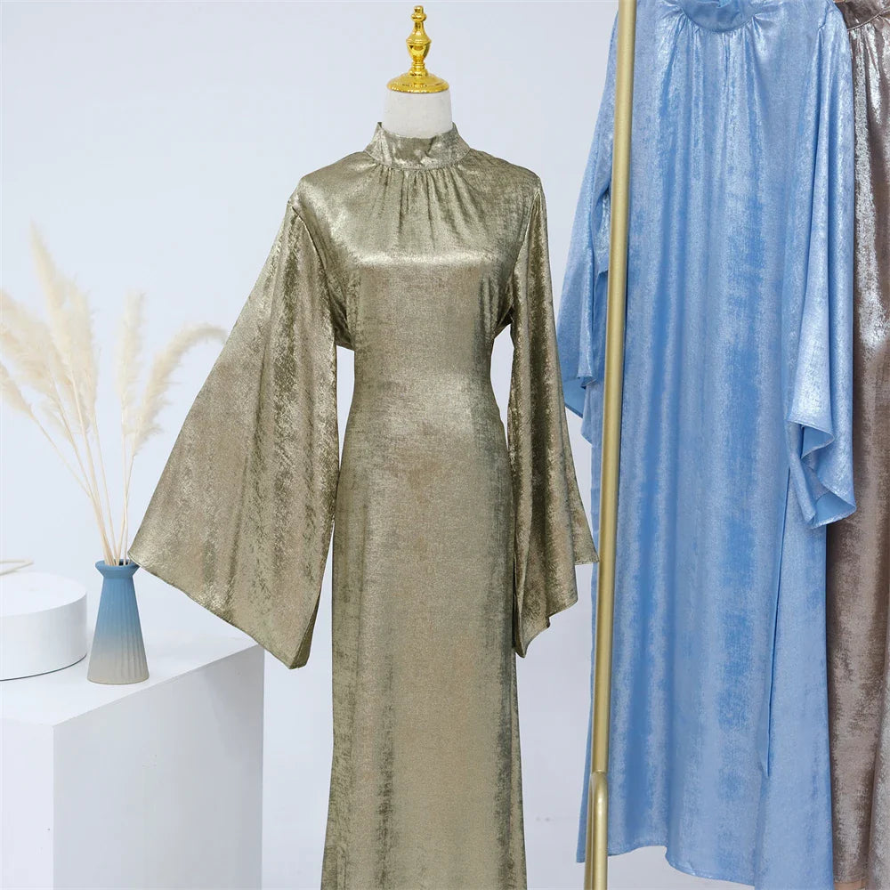 Elariah Luxury Satin Abaya Dress for Women – Modest Islamic Kaftan with Waist Sash, Long Sleeve Maxi Dress