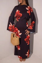Vestido Abaya modesto con estampado floral Elariah para mujer – Caftán musulmán de manga larga, elegante vestido maxi Jalabiya para Eid, Ramadán y ocasiones especiales