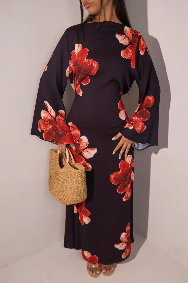 Vestido Abaya modesto con estampado floral Elariah para mujer – Caftán musulmán de manga larga, elegante vestido maxi Jalabiya para Eid, Ramadán y ocasiones especiales