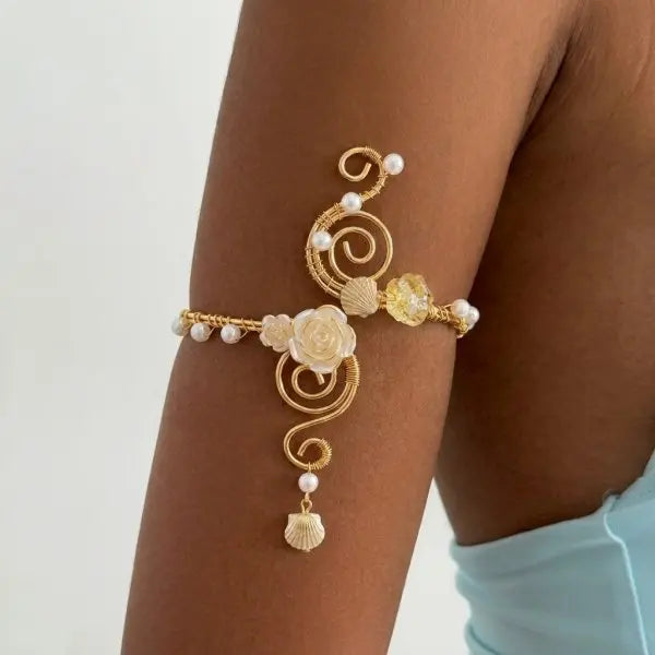 Elariah Antique Gold Hollow Flower Open Cuff Bracelet for Women – Adjustable Floral Boho Arm Cuff Bangle