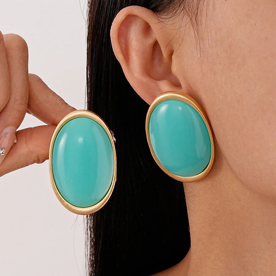Boucles d'oreilles Elariah à clous ovales en résine rouge vintage – Grandes boucles d'oreilles géométriques dorées pour femme