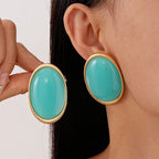 Elariah Vintage Red Resin Oval Stud Earrings – Large Gold-Tone Geometric Statement Earrings for Women
