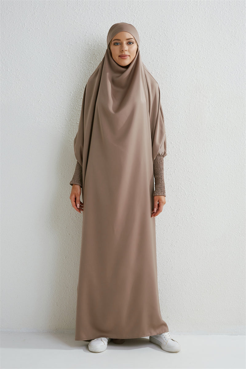 Elariah Hooded Modest Prayer Abaya for Women – Loose Fit Islamic Jilbab Maxi Dress with Smocked Sleeves