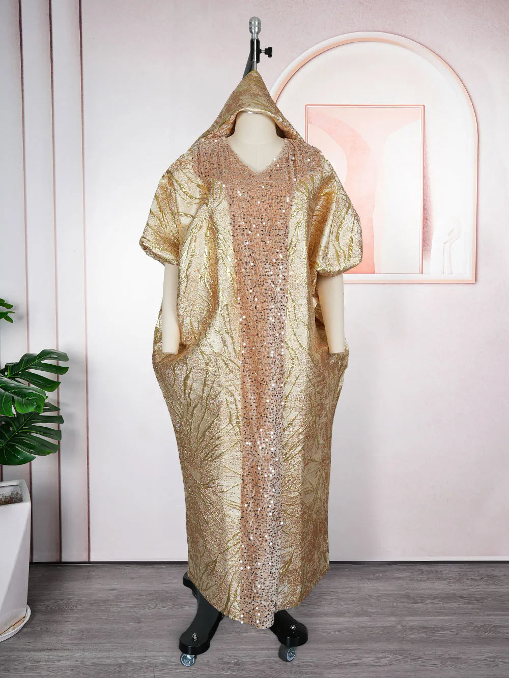 Elariah Luxury Sequin Kaftan Abaya for Women with Matching Headscarf – Modest Evening Party Maxi Dress