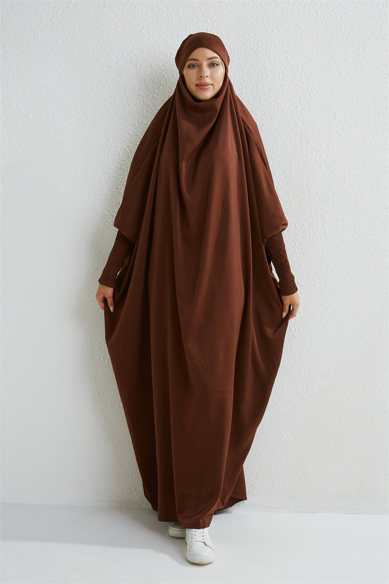 Elariah Hooded Modest Prayer Abaya for Women – Loose Fit Islamic Jilbab Maxi Dress with Smocked Sleeves
