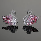 Swan Zircon Stud Earrings for Women – Gold Plated Copper Long Swan Earrings with Micro-Pavé Cubic Zirconia | Elegant Goddess Style Jewelry