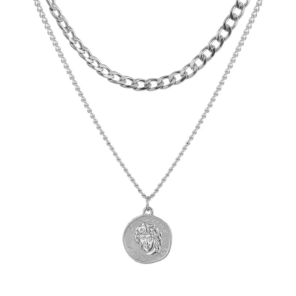 Stainless Steel Thick Chain Necklace – Unisex Punk Choker Jewelry for Women & Men