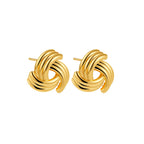 18K Gold Plated Stainless Steel Multilayer Circle Knot Drop Earrings for Women – Textured Statement Round Earrings