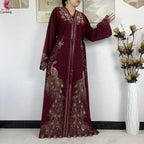 Elariah Diamond Chiffon Modest Abaya Dress – Elegant Long Sleeve Islamic Maxi Robe