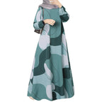 Elariah Women's Printed Maxi Kaftan Dress – Loose Fit Long Sleeve O-Neck Modest A-Line Abaya