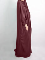 Elariah Women's Hooded Prayer Abaya with Long Khimar Hijab | Modest Islamic Prayer Garment | Loose Fit Nida Fabric