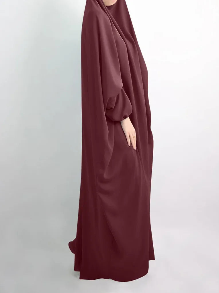 Elariah Women's Hooded Prayer Abaya with Long Khimar Hijab | Modest Islamic Prayer Garment | Loose Fit Nida Fabric