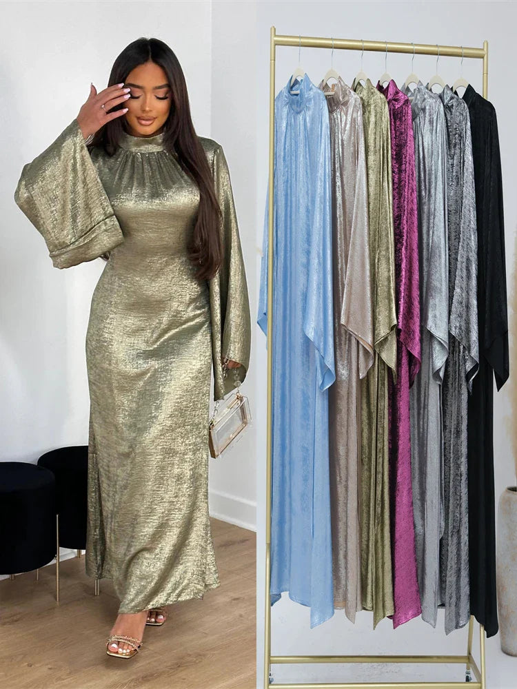 Elariah Luxury Satin Abaya Dress for Women – Modest Islamic Kaftan with Waist Sash, Long Sleeve Maxi Dress