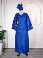 Plus Size African Embroidered Maxi Dress with Headscarf for Women – Dashiki Bazin Style Wedding & Party Dress (L–4XL)
