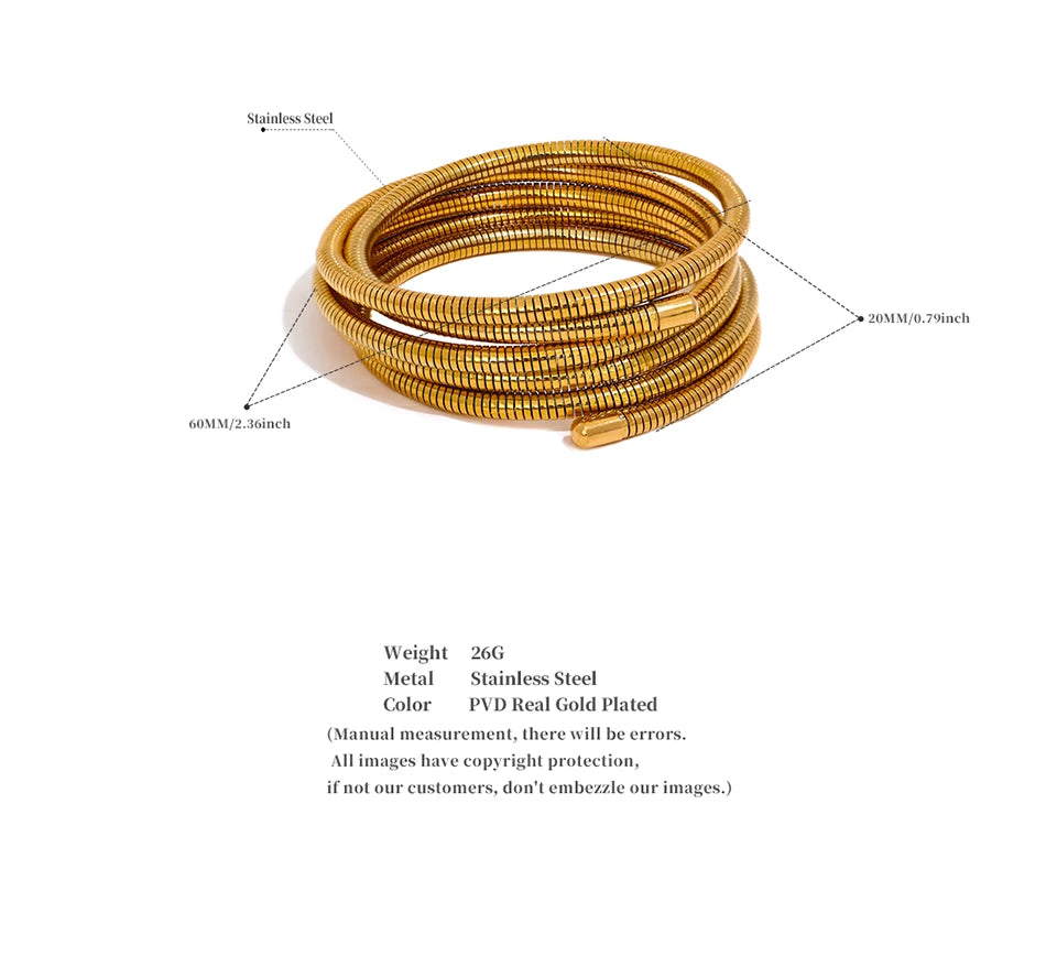 Elariah 18K Gold Plated Stainless Steel Multi-Layer Wrap Cuff Bangle – Waterproof Stackable Open Bracelet