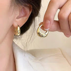 Pendientes de Aro Dobles Dorados con Diseño Floral Hueco – Pendientes Colgantes Étnicos Vintage para Mujer