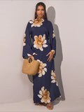 Vestido Abaya modesto con estampado floral Elariah para mujer – Caftán musulmán de manga larga, elegante vestido maxi Jalabiya para Eid, Ramadán y ocasiones especiales
