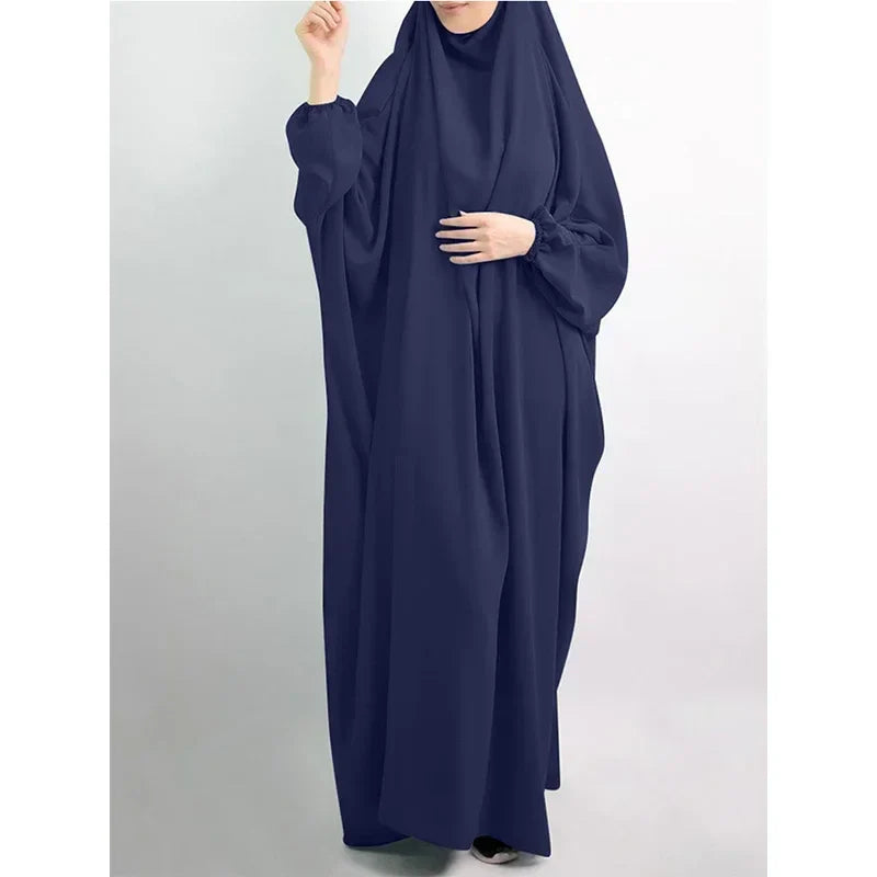 Elariah Women's Hooded Prayer Abaya with Long Khimar Hijab | Modest Islamic Prayer Garment | Loose Fit Nida Fabric