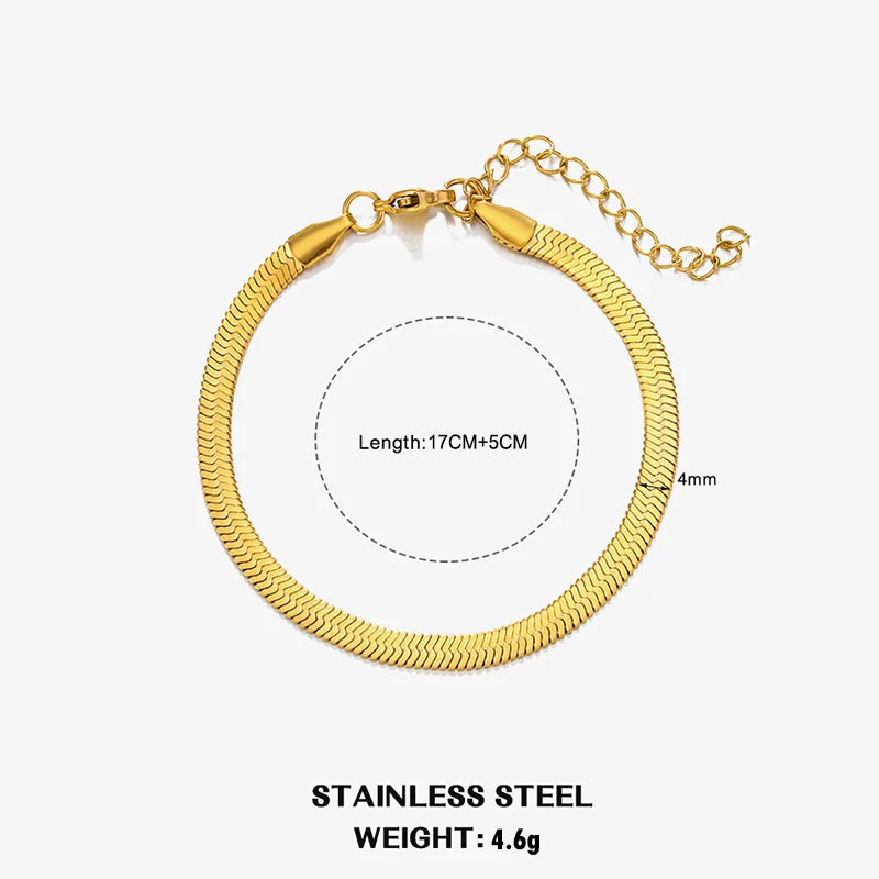Classic Flat Snake Chain Choker Necklace – Stainless Steel Herringbone Design in Gold & Silver